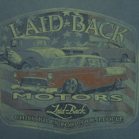 New Med T-shirt Laid Back Motors 55 Chevy, 32 5 Window Ford Roadster, GTO Cars - Picture 6 of 7
